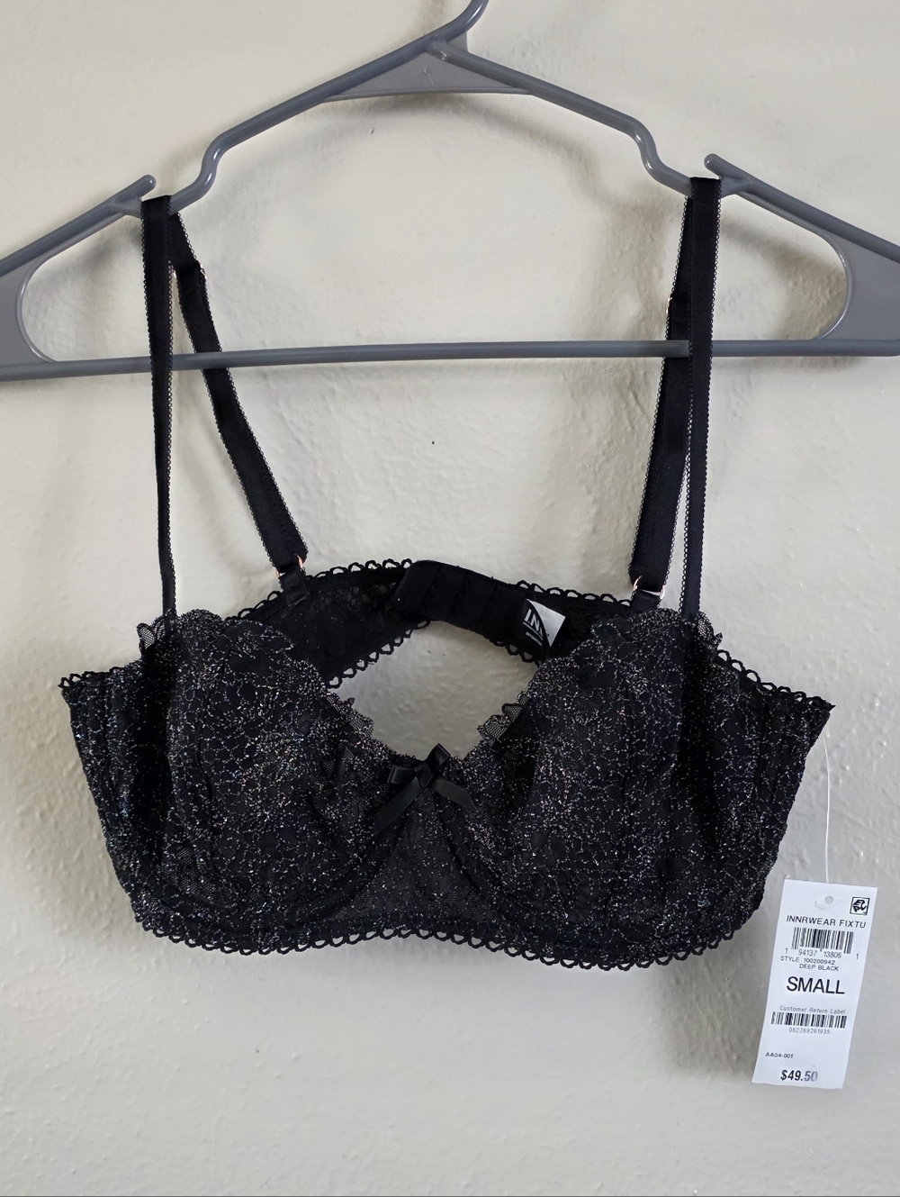 INC International Concepts Black Lace Underwire Bra with Glitter